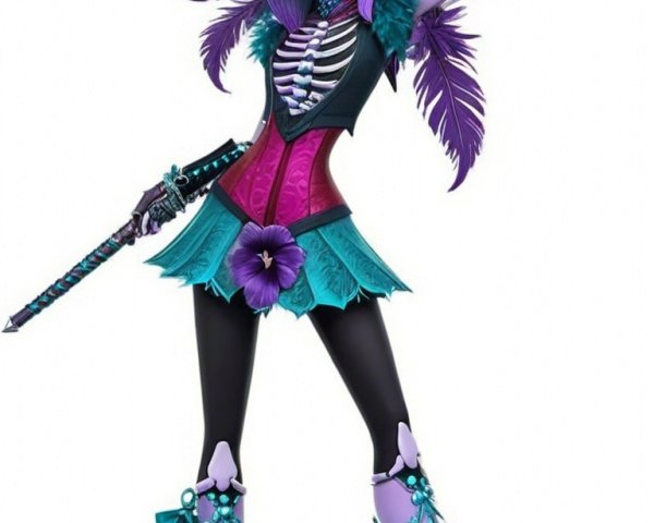 Stylized Female Skeleton Character in Colorful Outfit