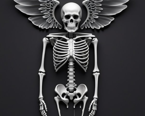 Stylized Skeleton with Ethereal Wings on Dark Background