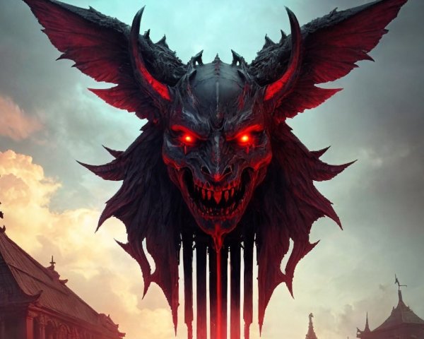 Demonic Figure with Dragon Head and Dark Wings