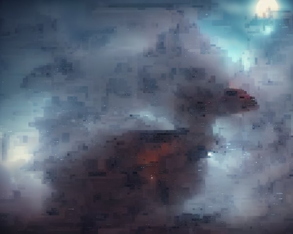 Cosmic Scene with Swirling Clouds and Ethereal Light