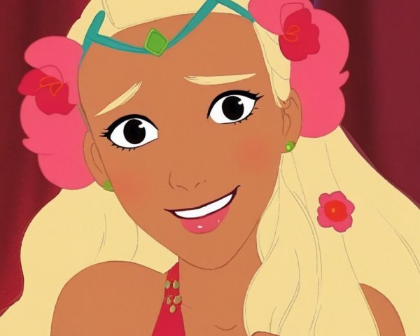 Colorful Character with Blonde Hair and Floral Accents