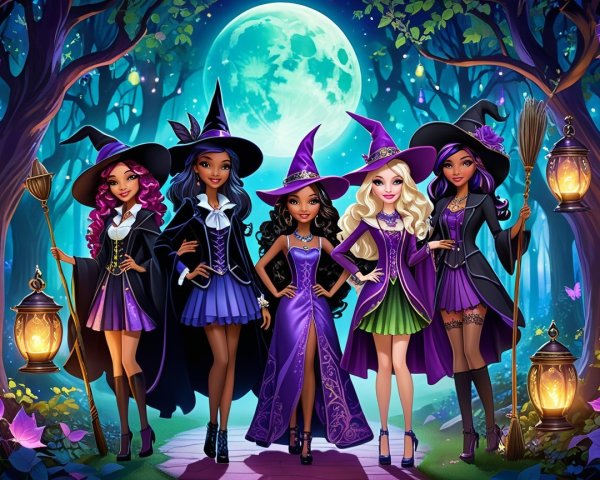 Enchanting Witches in a Mystical Forest Scene
