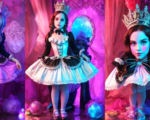Whimsical Fairy-Tale Scene with Young Girl in Regal Outfit