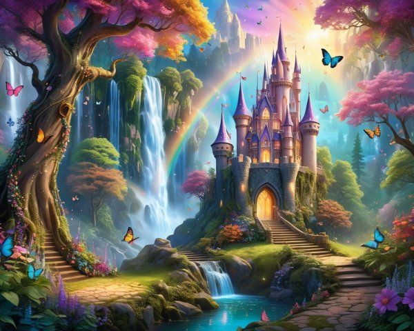 Majestic Castle in Enchanted Fairy Tale Landscape