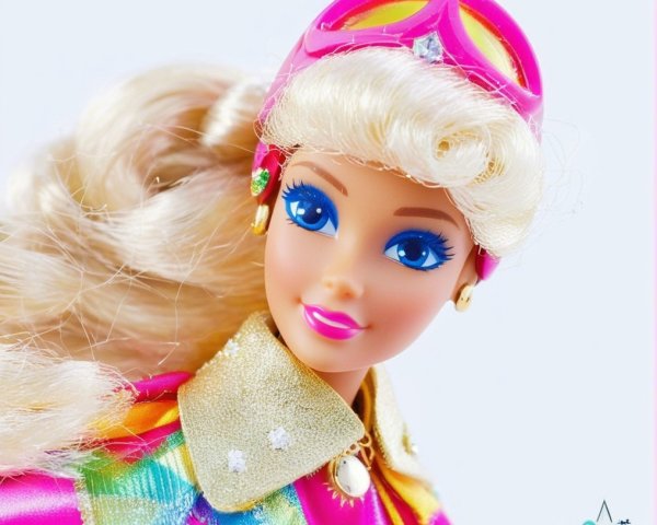 Close-up of a stylish doll with blonde hair and blue eyes