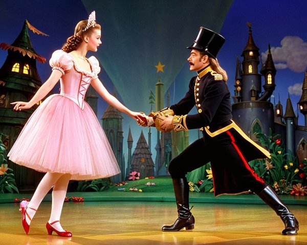 Princess in Pink Dress Dances with Soldier in Uniform