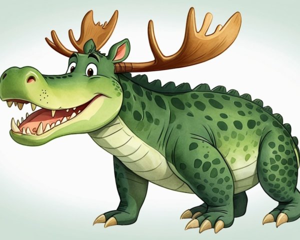 Crocodile-Moose Hybrid Cartoon Creature Description