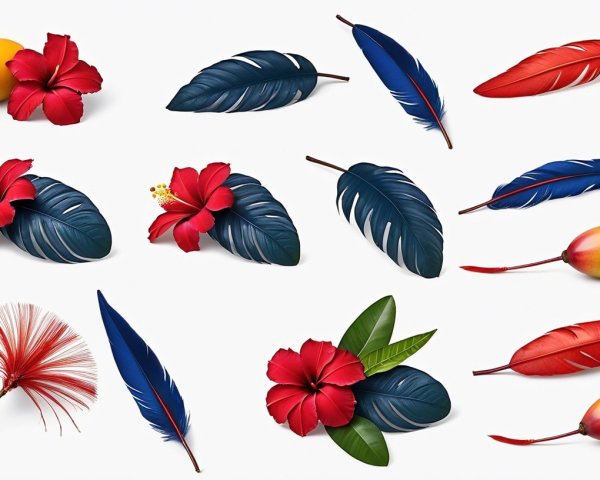 Vibrant Tropical Arrangement with Hibiscus and Feathers