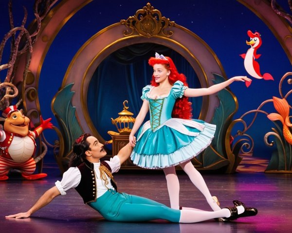Whimsical Musical Stage Scene with Pirate and Performer
