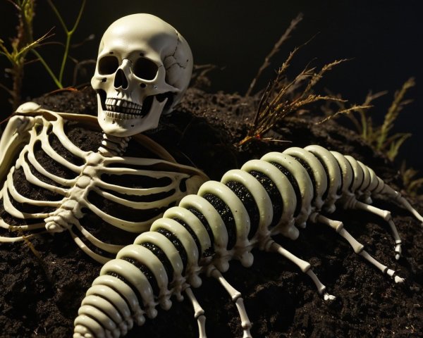 Skeletal Figure Among Twigs and Pale Centipede