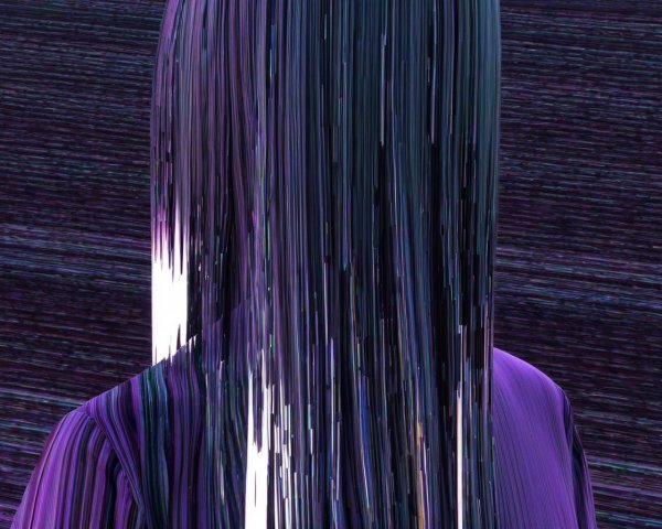 Distorted Figure with Cascading Digital Hair Design