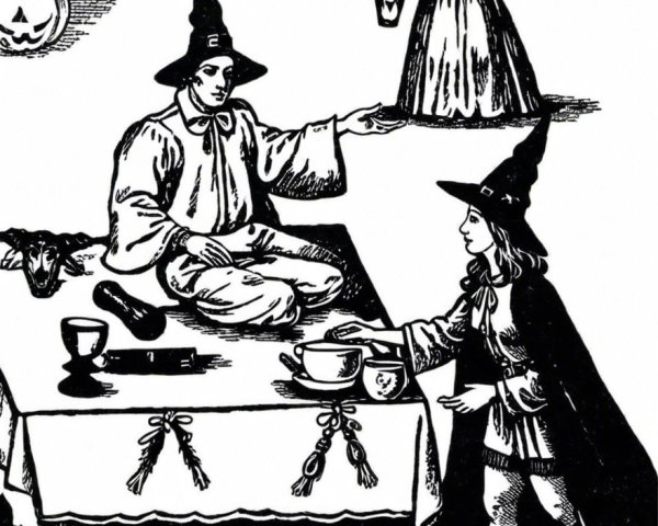 Whimsical Old-Fashioned Scene with Three Figures