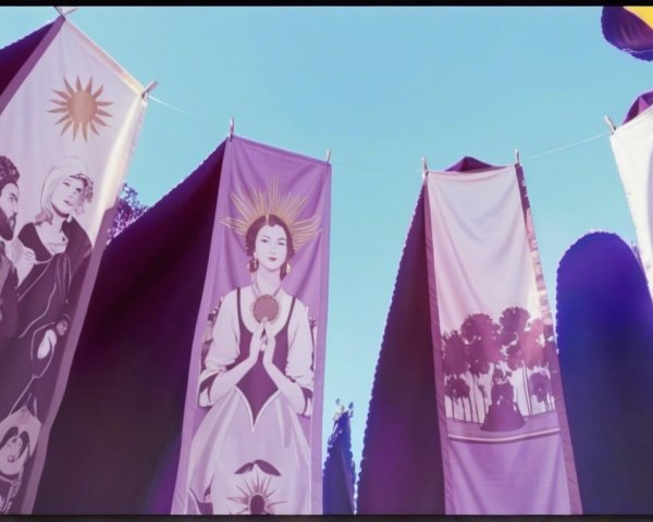Three Colorful Banners in Outdoor Setting