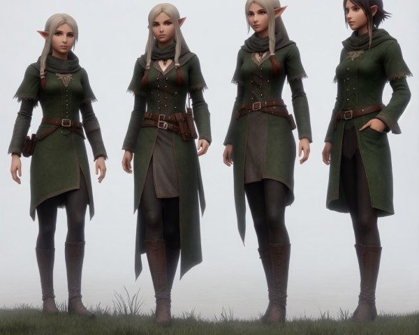 Elven Characters with Distinct Features and Outfits