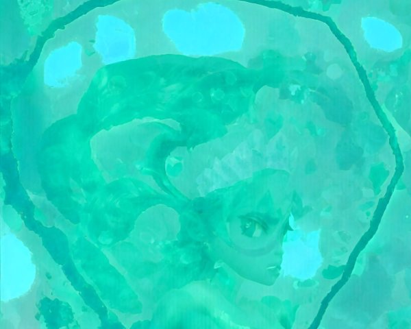 Turquoise Fantasy Character with Regal Crown and Flowing Hair