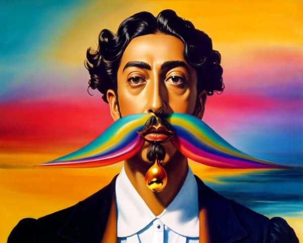 Surreal Portrait of a Man with Vibrant Mustache