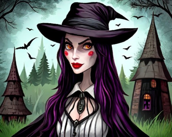 Mystical Witch in Dark Forest with Gothic Elements