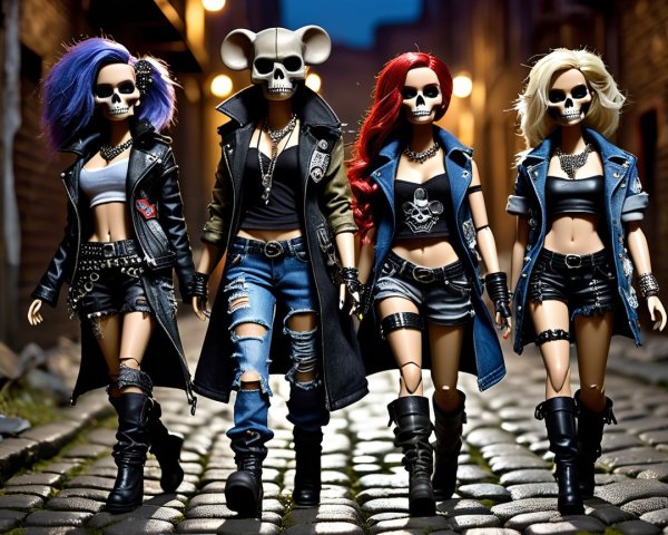 Stylized Dolls with Skull Faces in Edgy Outfits