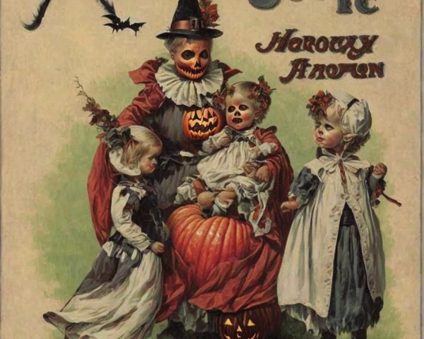 Whimsical Halloween Illustration with Vintage Costumes