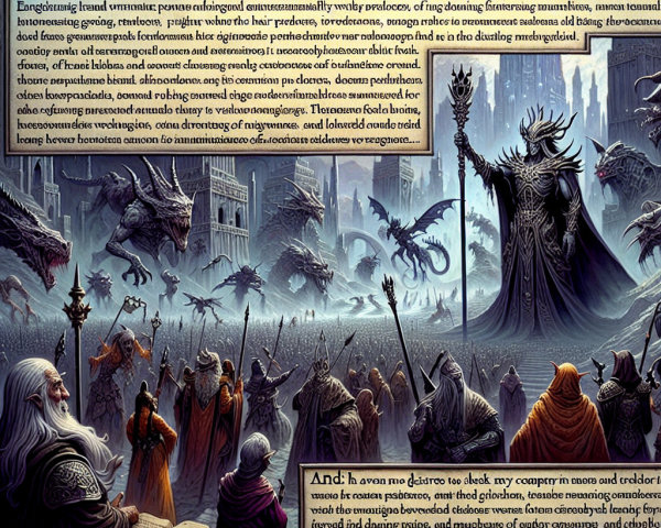Dark Fantasy Scene with Figures and Mythical Creatures