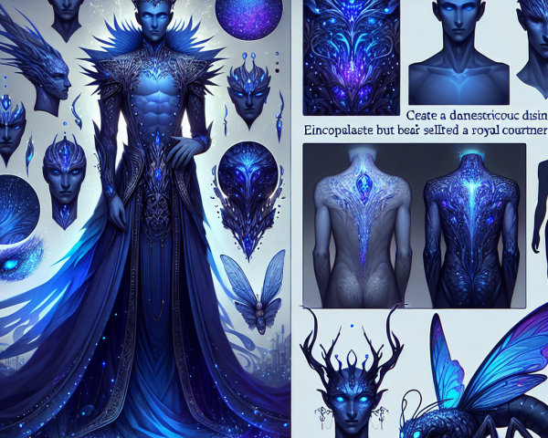 Regal Character with Intricate Blue and Purple Designs