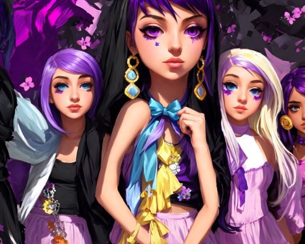 Vibrant Digital Artwork of Four Stylish Characters