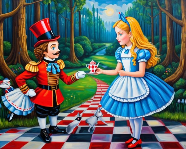 Whimsical Forest Scene with Characters and Teapot