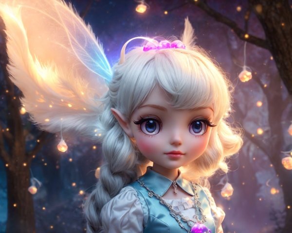 Fantasy Scene of a Doll in a Magical Forest