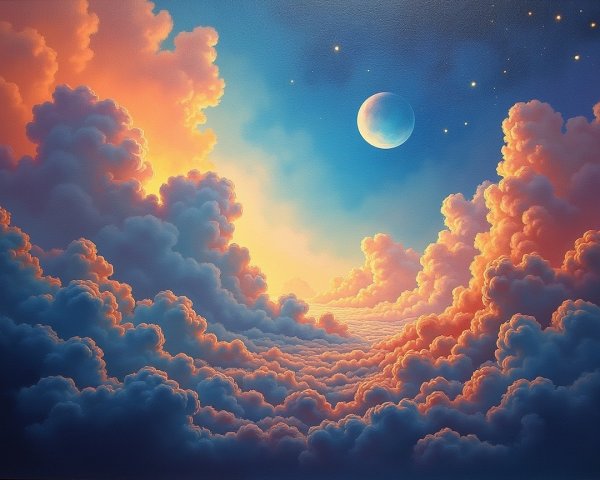 Sky with Orange and Pink Clouds and Blue Moon