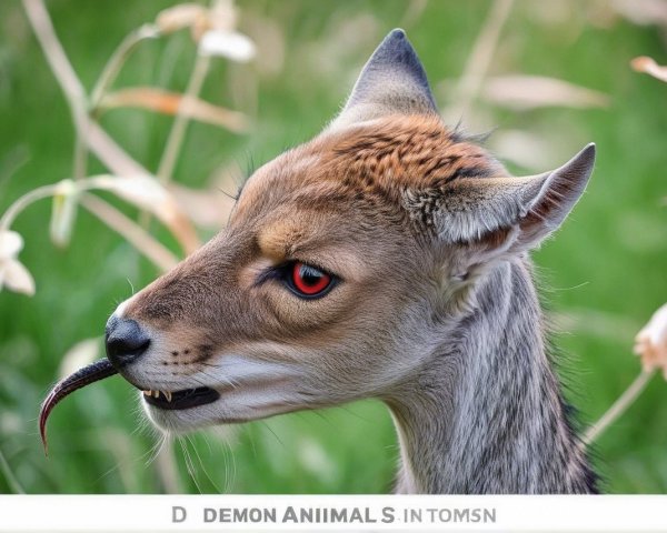 Surreal Creature with Deer Head and Red Eyes