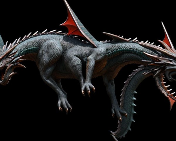 Two-Headed Dragon with Scaled Skin and Red Eyes
