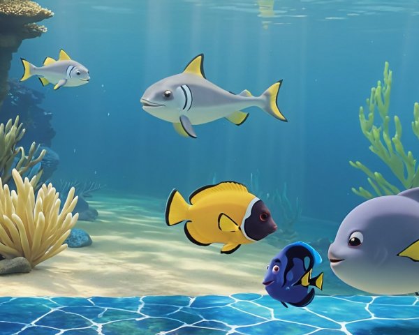 Colorful Cartoon Fish in Vibrant Underwater Scene