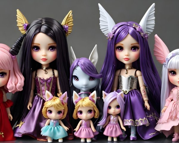 Whimsical Doll Gathering with Colorful Outfits