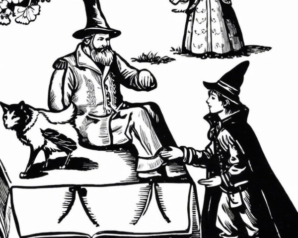 Whimsical Black-and-White Illustration of Characters