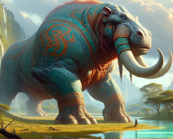 Colossal Mammoth-Inspired Creature by Serene Riverbank