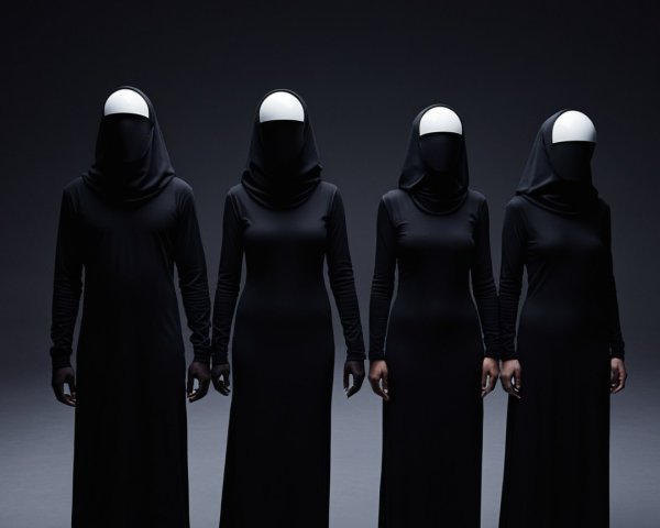 Figures in Black Garments with Featureless Masks