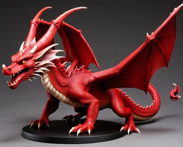 Red dragon figurine with detailed features and wings