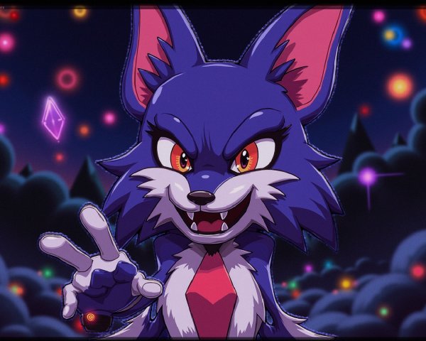 Purple Wolf Character with Starry Background