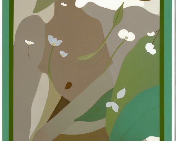 Minimalist Artwork with Abstract Shapes and Flora