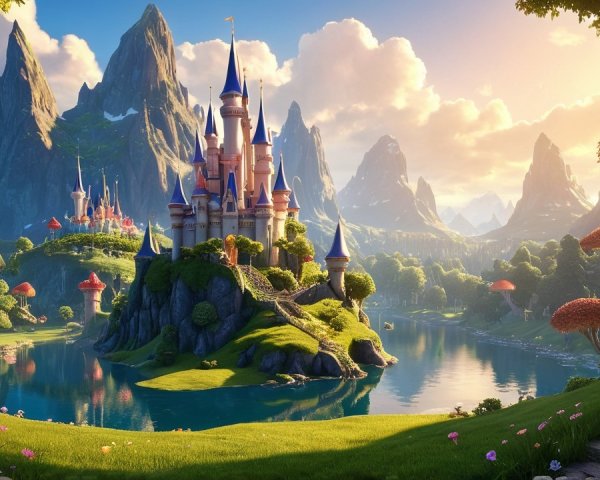 Majestic castle in a vibrant, serene landscape