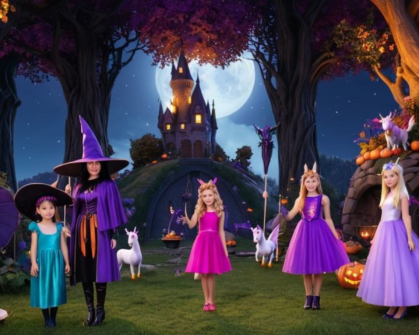 Magical Gathering of Girls in Enchanted Forest