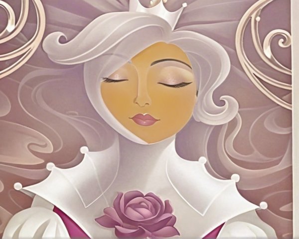 Stylized Princess with White Hair in Pastel Background