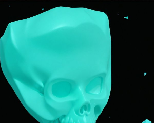 Turquoise Skull with Geometric Shapes on Black Background