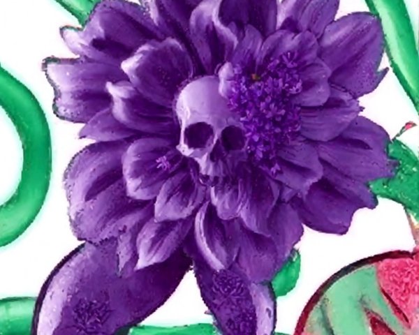 Purple Flower with Skull Center and Green Vines