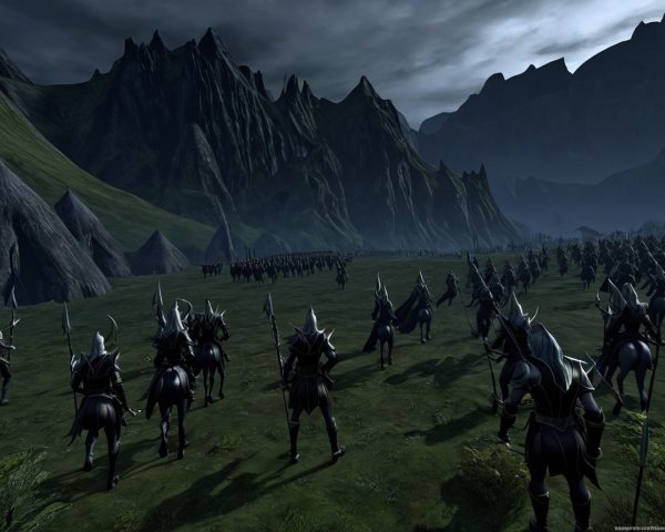 Armored Warriors on Horseback in Dramatic Landscape