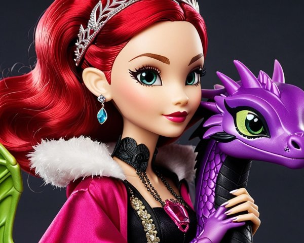 Elegant Doll with Red Hair and Purple Dragon