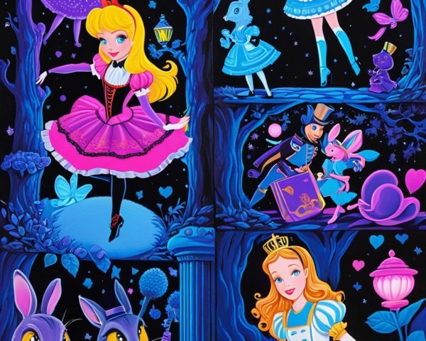 Whimsical Illustration of Enchanted Fairy Tale Scenes
