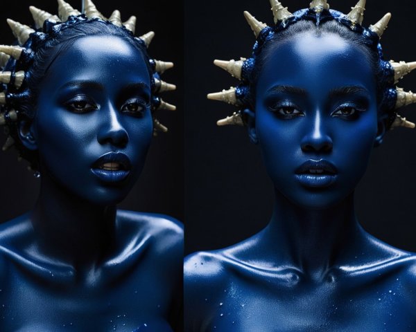 Model with Blue Body Paint and Unique Accessories