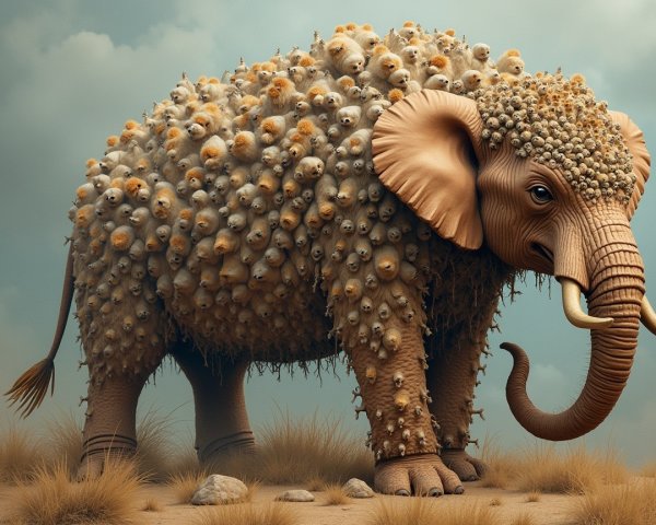 Surreal Elephant in Grassy Landscape with Unique Texture