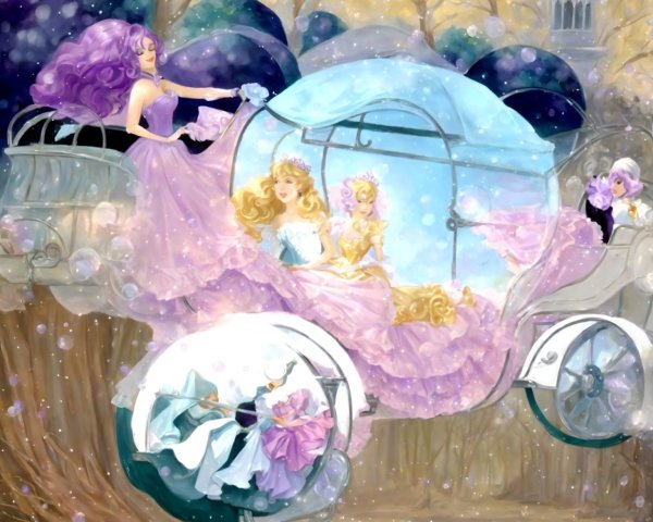 Magical Carriage with Princesses in Enchanting Scene